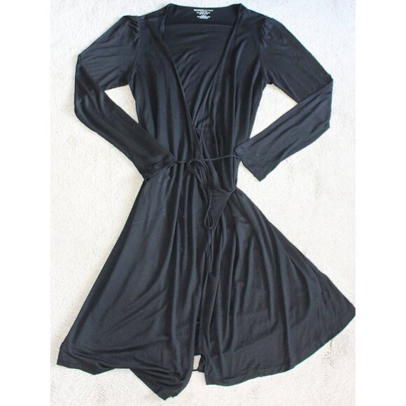 Majestic Filatures - Silk Touch Long Sleeve Wrap Dress - Black - Small - Picture 5 of 7